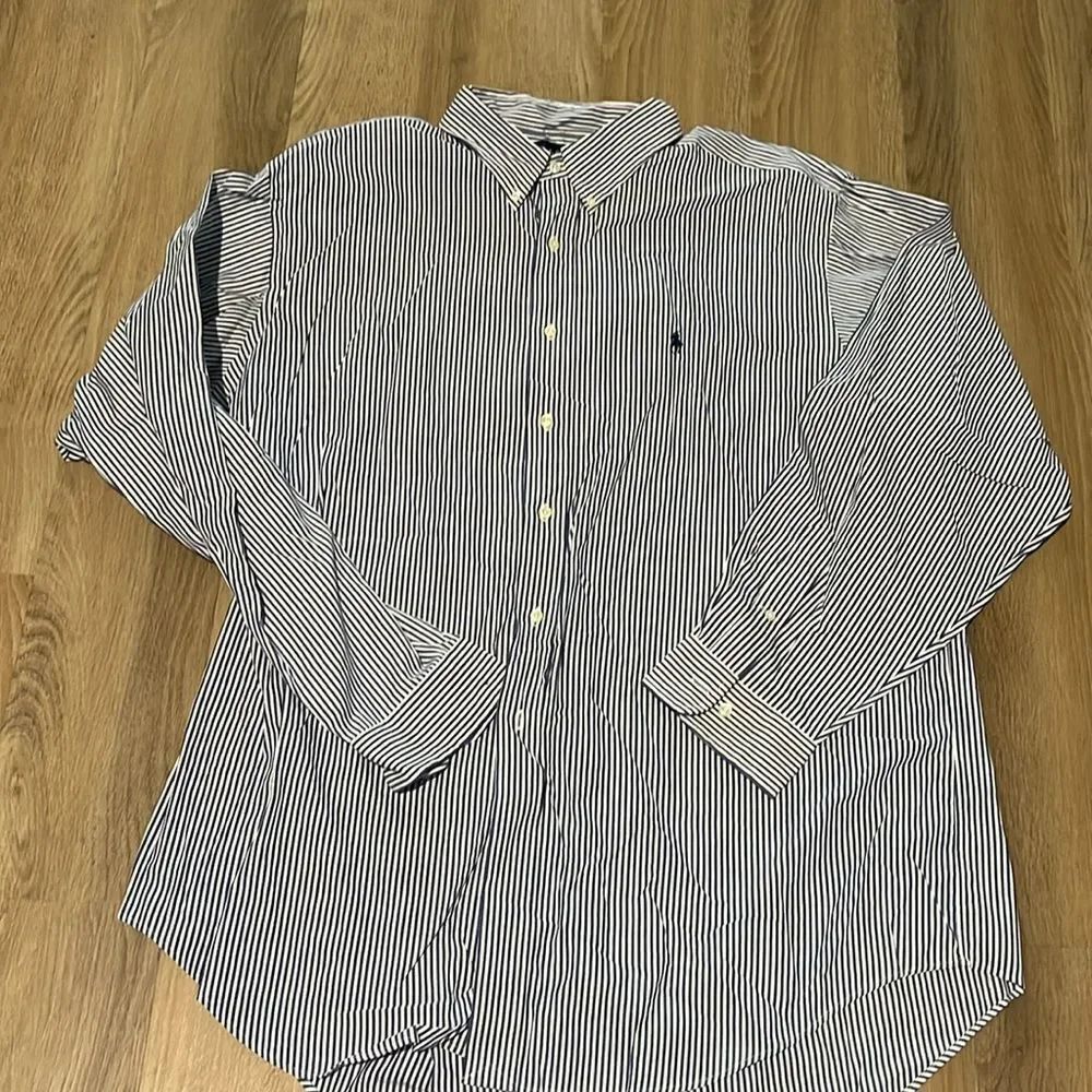 2-Blue Stripe Polo by Ralph Lauren w/ Pony mens Dress Business work shirt 18 XXL - Picture 8 of 9